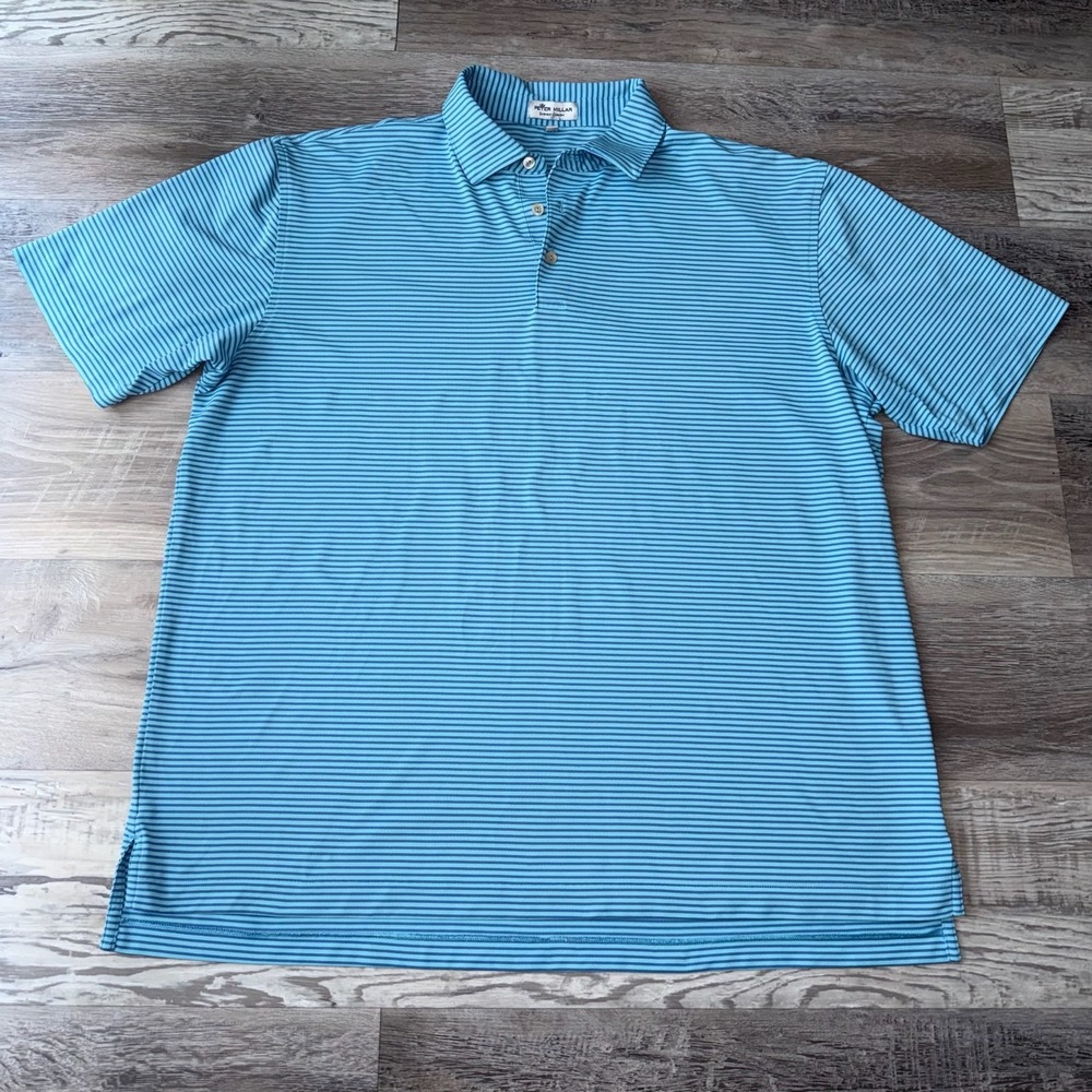 Peter Millar Polo Shirt Mens XL Blue Summer Comfort Striped Golf Performance